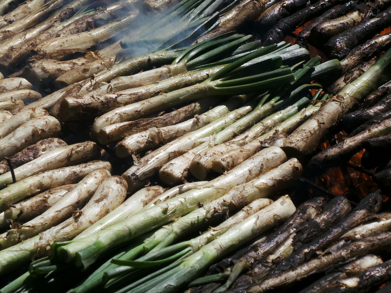 Calcots a la graella amb salsa de calcotada